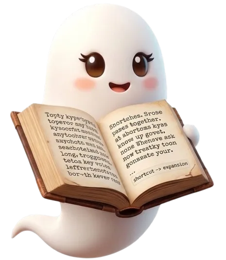 GhostPhrases (Ghost Phrases) mascot, the youngest sister, reading a book — free text expander for Windows
